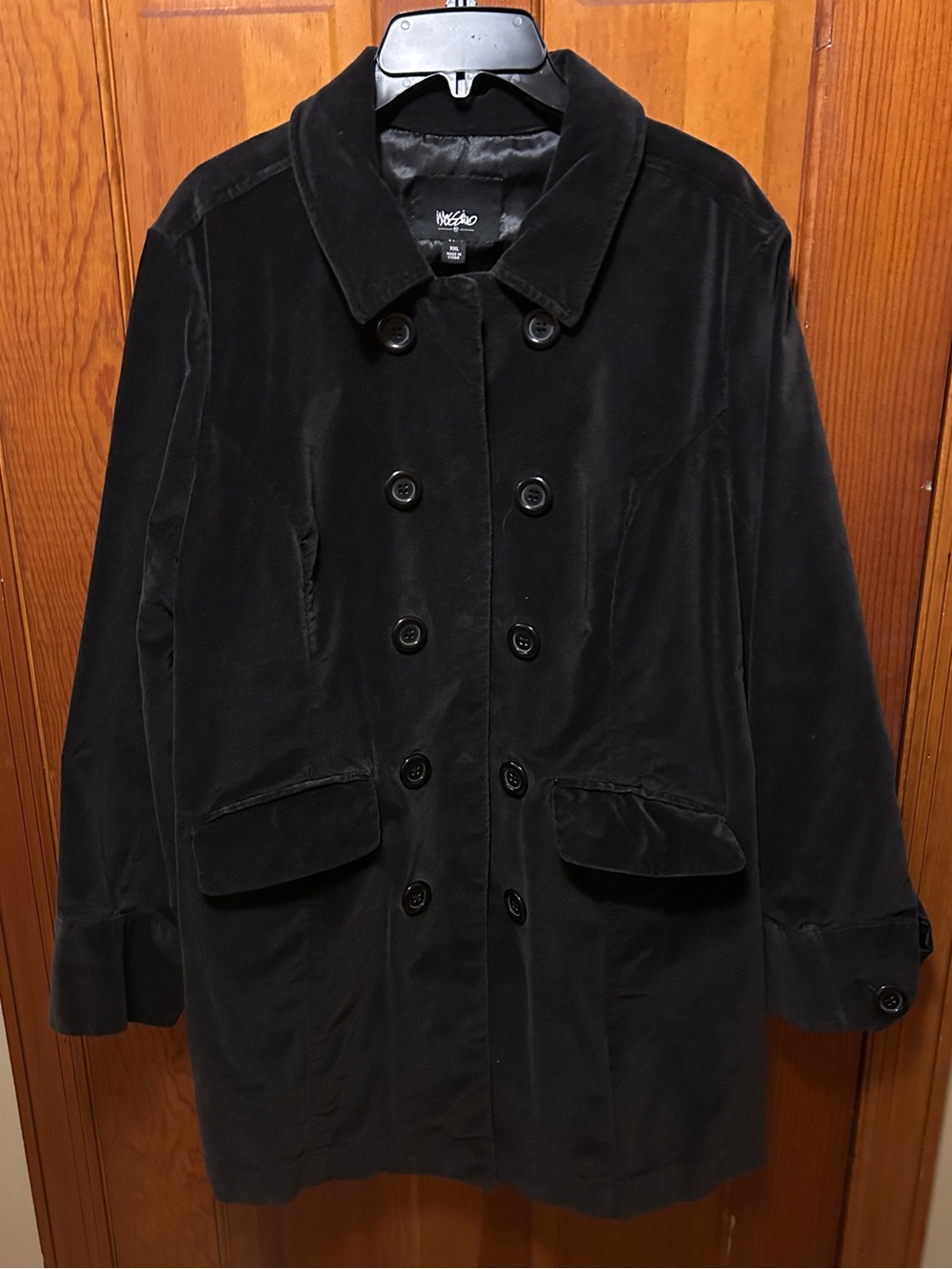 Mossimo Black Velvet Double-Breasted Trench Pea Coat Jacket XXL